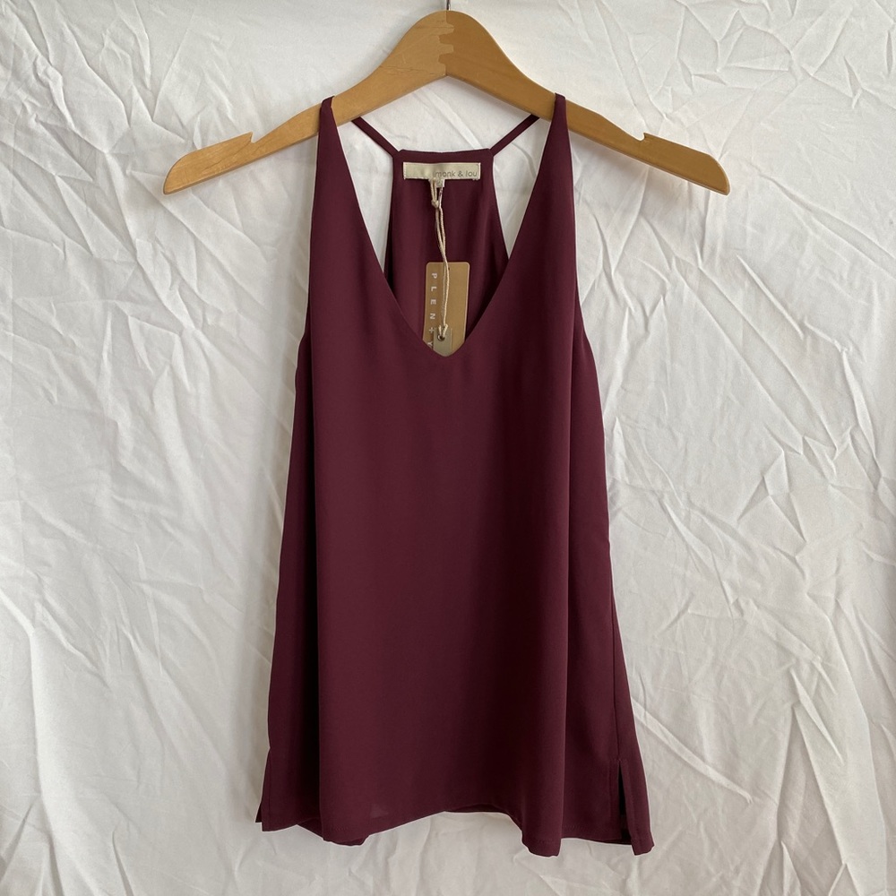 Monk & Lou Dark Purple Chiffon V-Neck Tank Top
